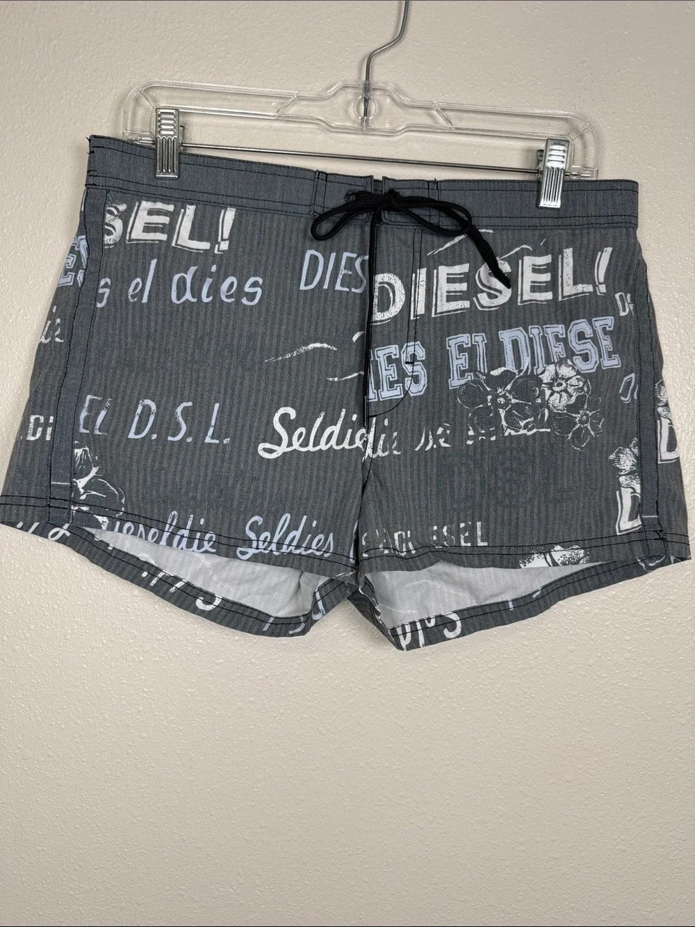 Diesel Beachwear Swim Trunks M Y2K Short Shorts Spellout Logo Euro Summer 2.5”